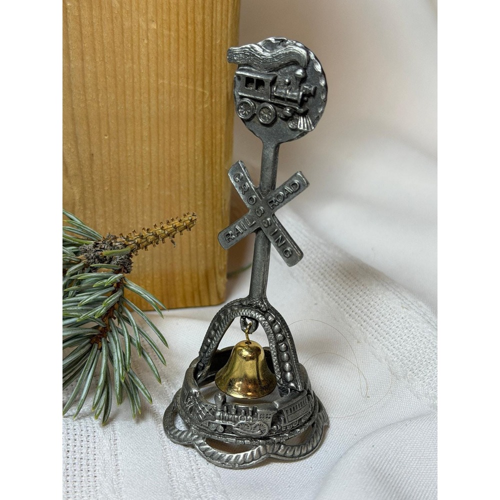 Vintage Decorative Train Bell Nicholas Gish Pewter Railroad Crossing